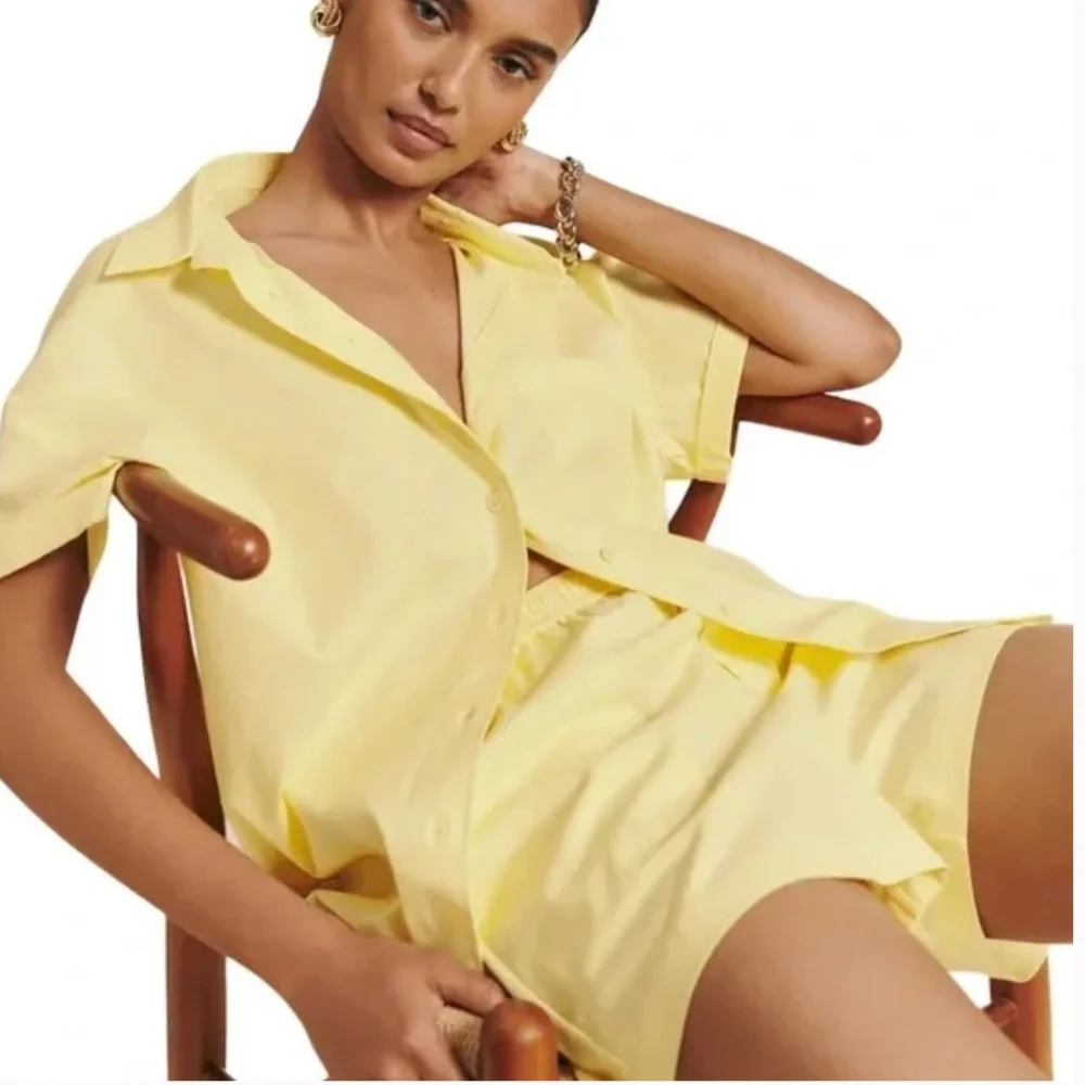 Reformation Caleb Oversized Shirt & Short Two Pieces Set Medium Zest